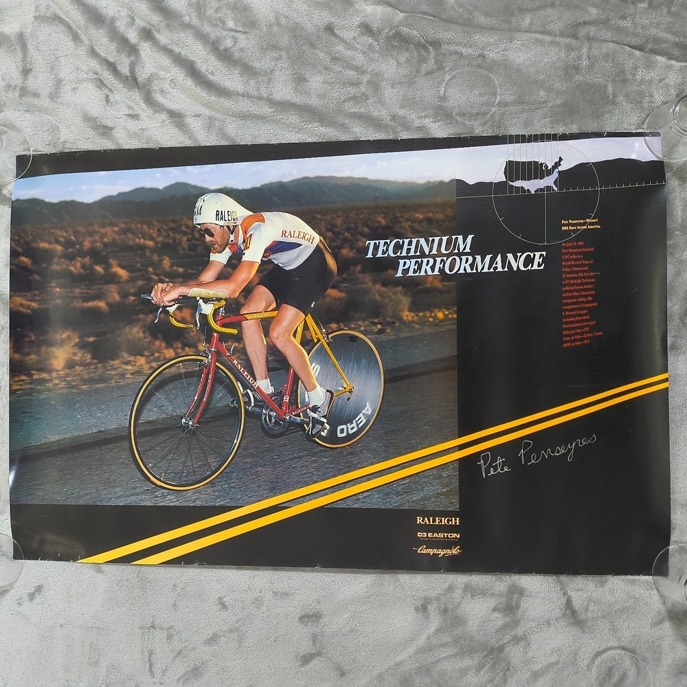 Vintage Pete Penseyres Poster 86 Technium Performance RAAM Cycling 34x22 Signed